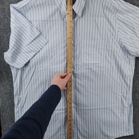 Brooks Brothers 17.5 Blue Striped Short Sleeve Button Up Shirt Traditional Fit - Picture 3 of 13